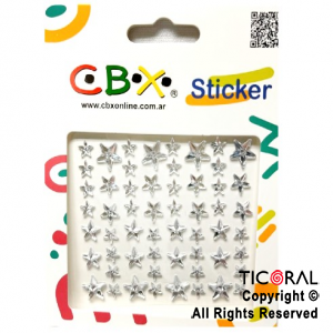 STICKERS STRASS PREMIUM CBX AUTOADHESIVOS ESTRELLAS PLATEADO (PACK X 10 PLANCHAS)